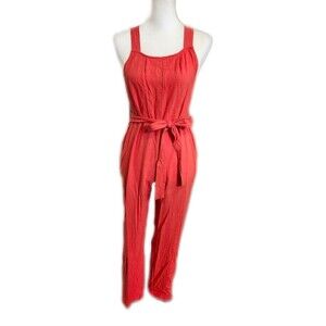 Potter's Pot cotton/linen blend bibs, waist tie, one-piece jumpsuit, sz M